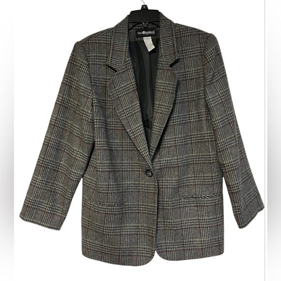 Sag Harbor Petite Vintage Women’s Wool Houndstooth long Line Blazer 14P Academia - Picture 12 of 12